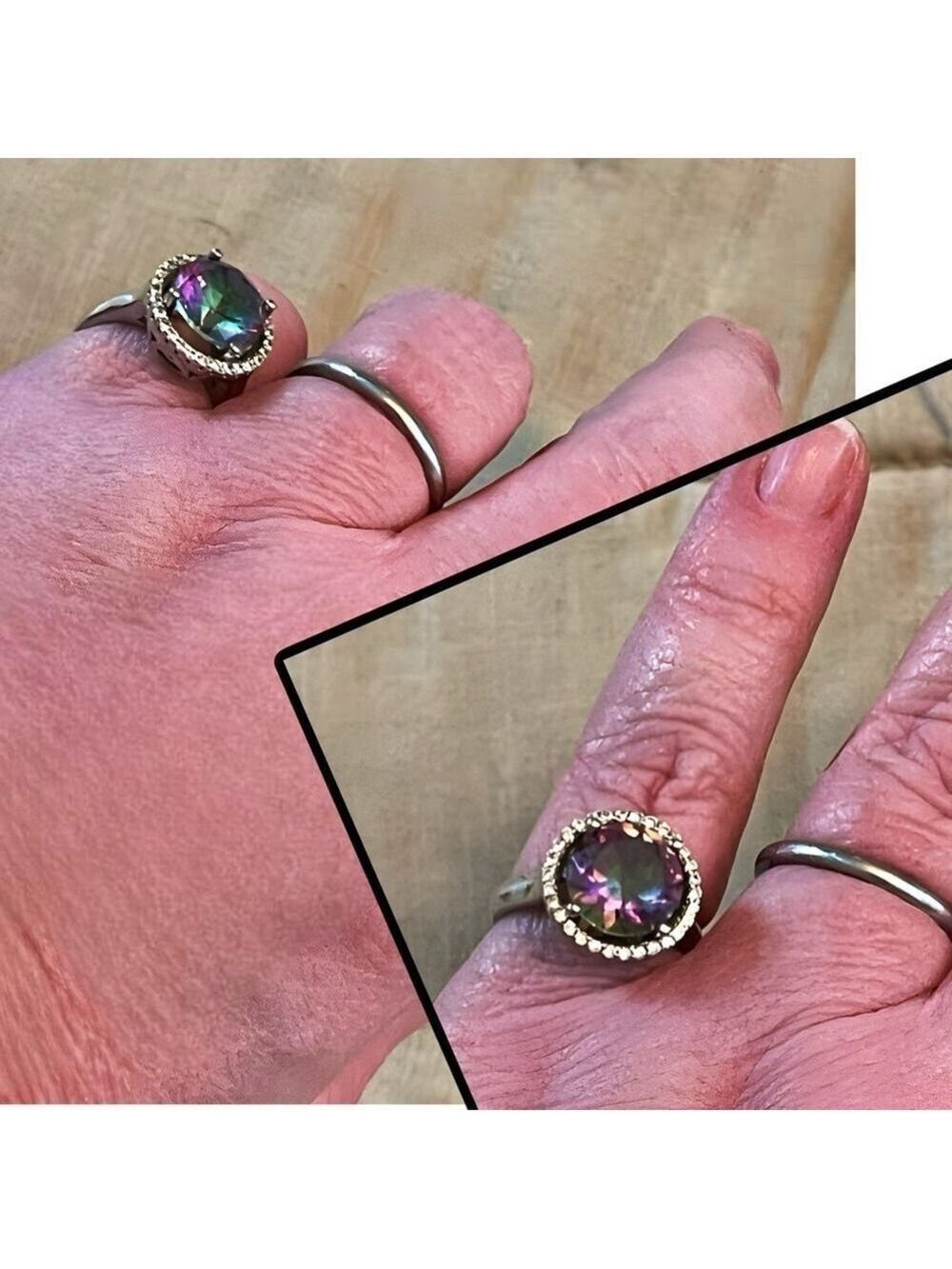 Mystic Topaz Ctr, White Sapphires & Diamond White Gold over Sterling Silver NIB - Picture 10 of 17